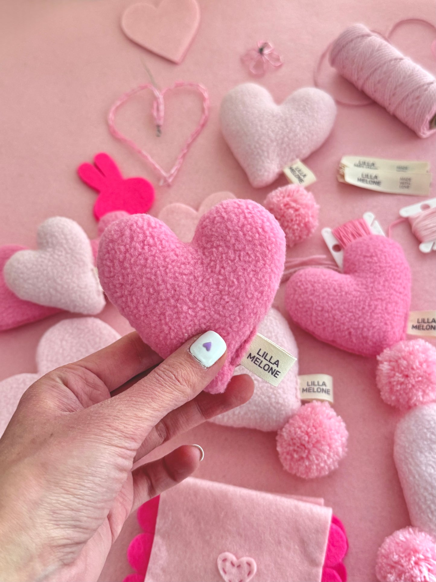 Handmade Pink Plush Heart Bag Charm | Add to Flowers Gift | Bag Accessories | Galentines Gift - Pinky Promise